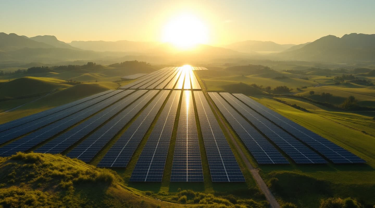 Large-scale solar plant in evening light