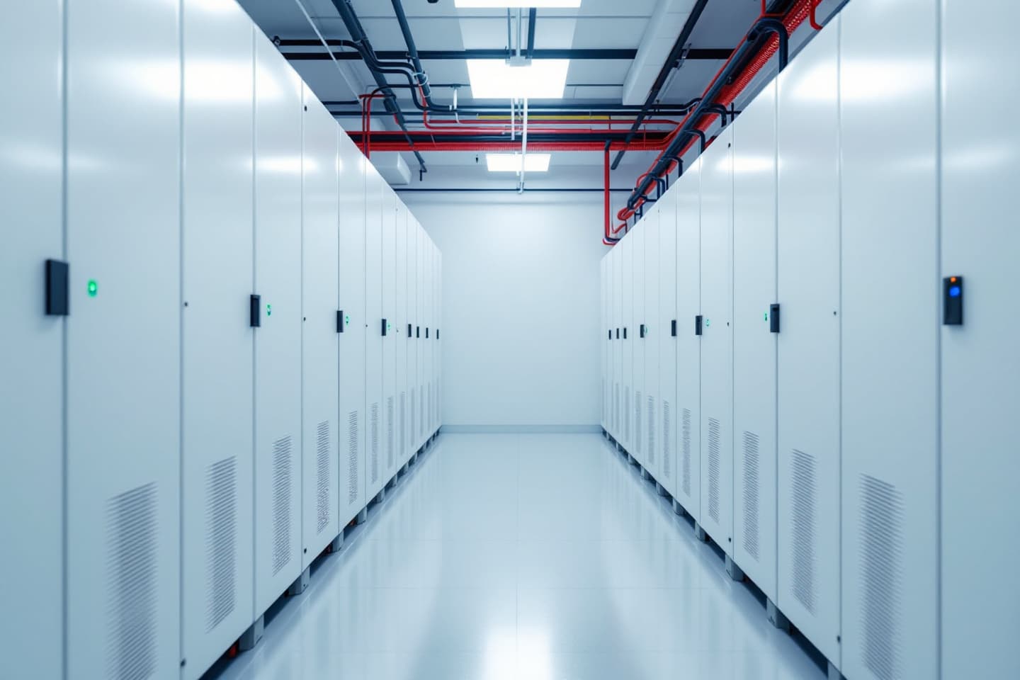 Innenansicht eines Batteriespeichers mit Modulracks und Steuerungstechnik